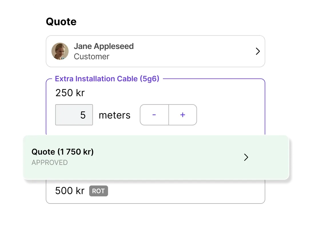 Godkänd offert med tydliga rader i Done